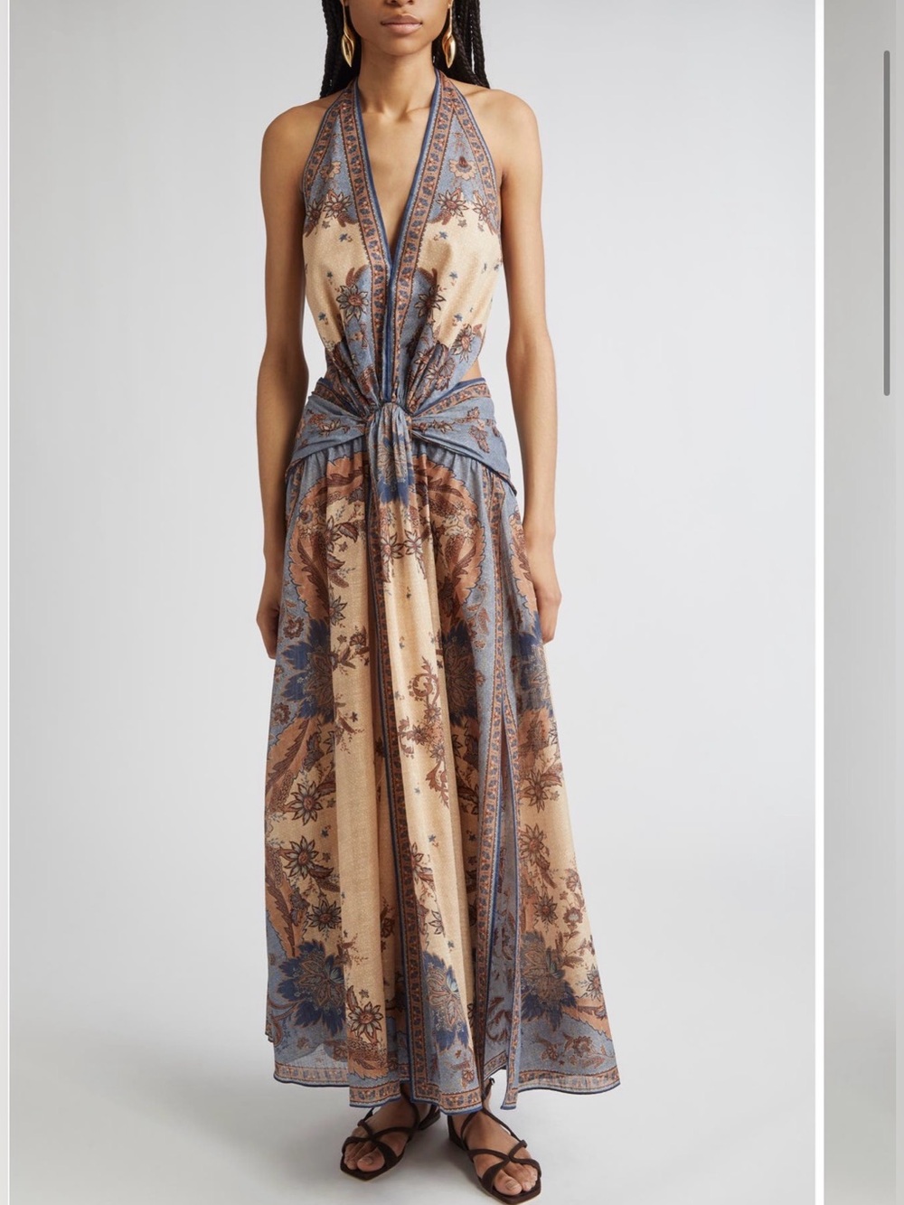 ZIMMERMANN ASCENSION PAISLEY FLORAL HALTER NECK MAXI DRESS, SIZE 1
